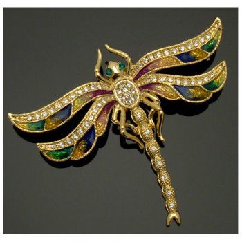 Acosta Jewellery Multi Enamel & Crystal Gold Tone Dragonfly Brooch 