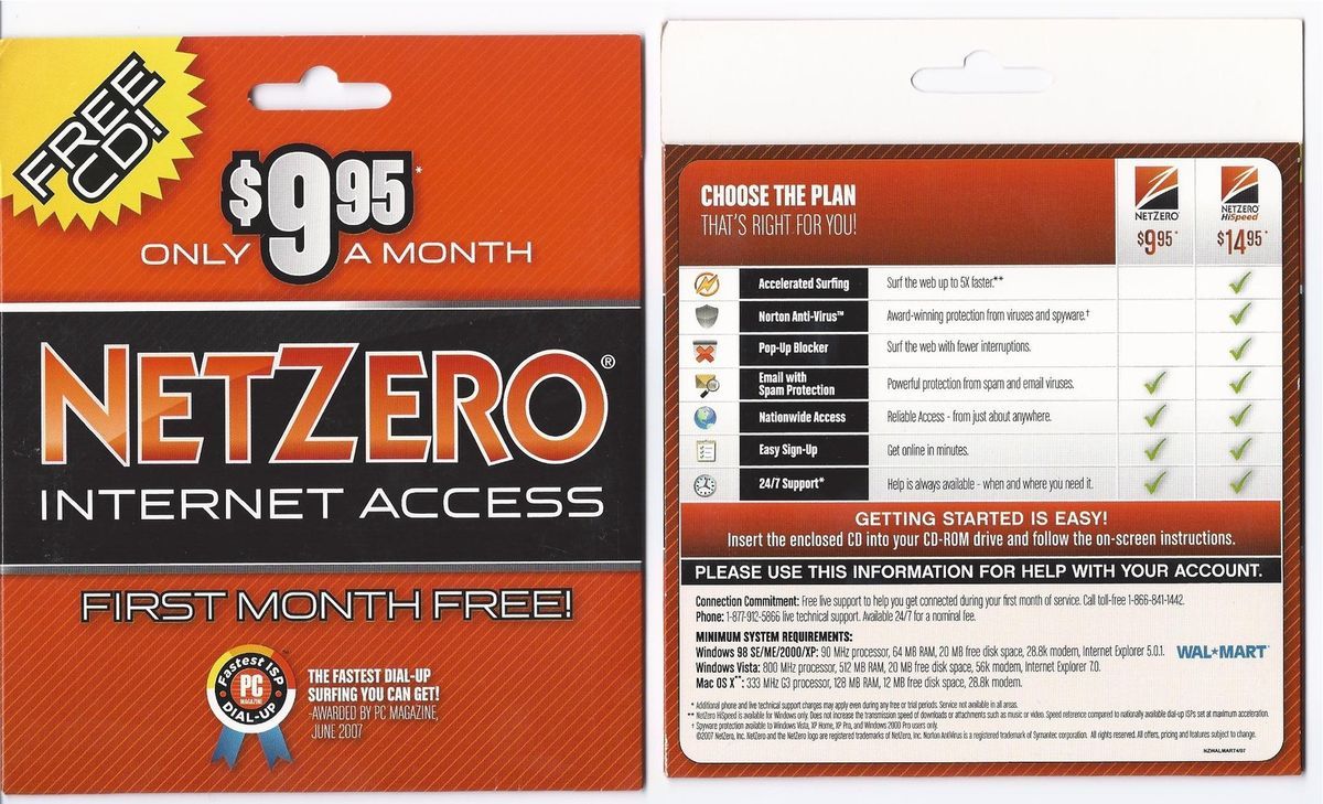 2007 Netzero Internet Access Software CD Disc PC Dial Up Windows Mac 