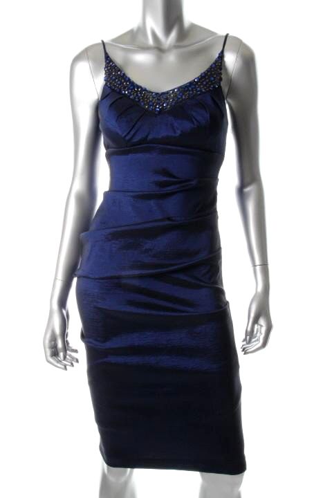 Betsy Adam New Navy Ruched Beaded Cocktail Evening Dress 12 BHFO 
