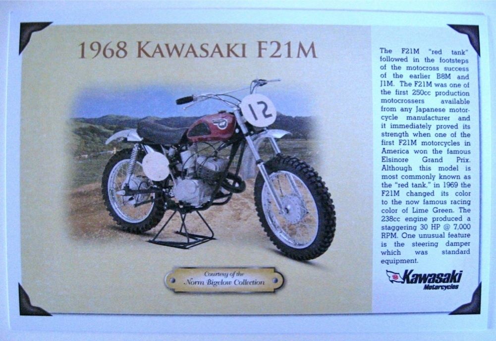 Promo Postcard Kawasaki 1968 F21M  card 250 Motocross RARE Collector 