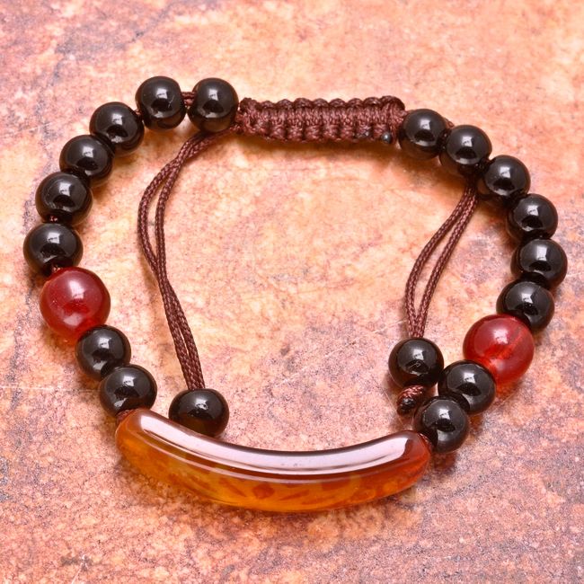 CARNELIAN ONYX GEMSTONE HAND STRING BRACELET ADJUSTABLE 6   9