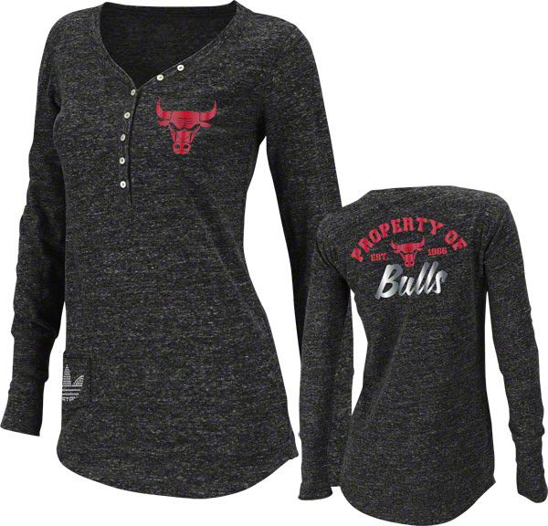 Chicago Bulls Womens Adidas Originals Black Sweetheart Henley Long 