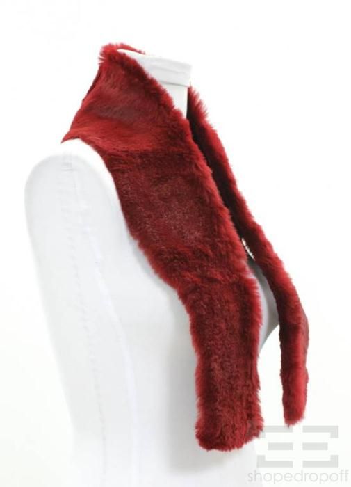 Adrienne Landau Burgundy Rabbit Fur Scarf