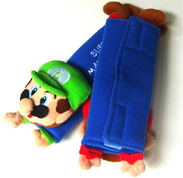 Pair Super Mario Bros Plush Mario Doll Car Seat Belt Cover