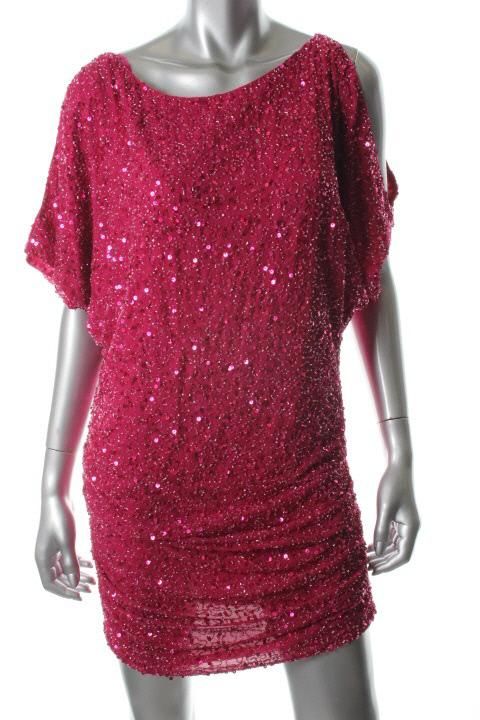 Aidan Mattox NEW Pink Sequined Dolman Cold Shoulder Cocktail Dress 12 