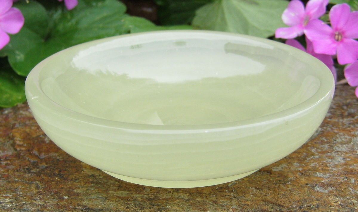 Italian Marble Alabaster Onyx Pale Green Stone Open Salt Dip, Cellar 