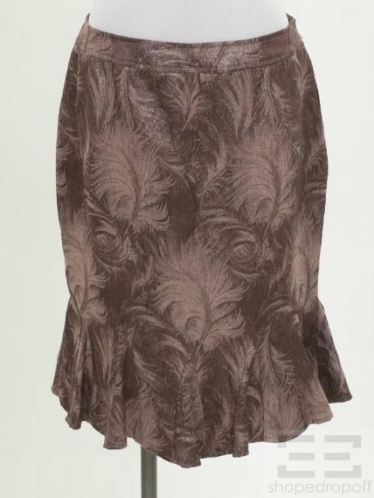 Alberto Makali Metallic Dusty Plum Feather Brocade Skirt Size 8