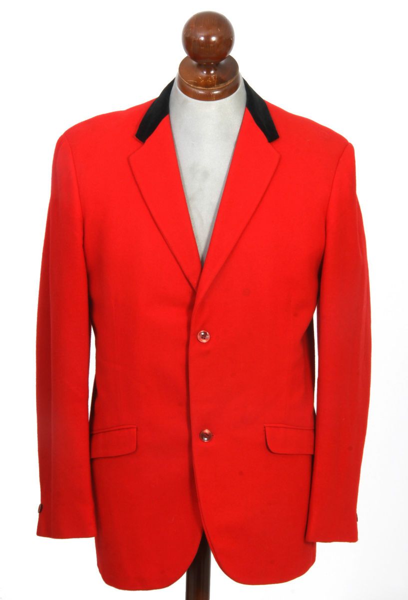 Vtg. 1960s Alberg red blazer jacket velvet collar chesterfield 40 