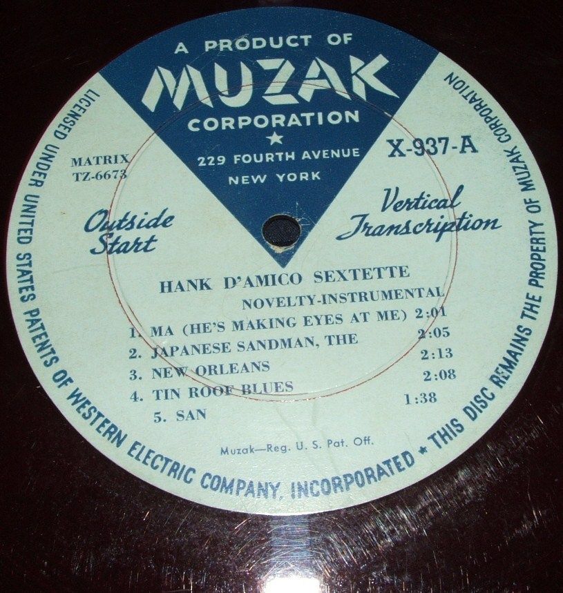 HANK DAMICO ALAN HOLMES 10 SONG 16 MUZAK TRANSCRIPTION DISC RED 