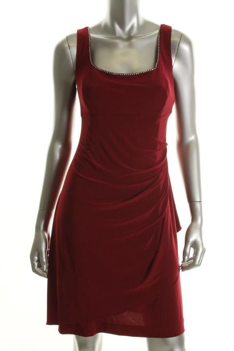 Alex Evenings New Red Ruffled Embellished Neck Evening Dress Petites 