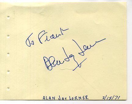 Alan Jay Lerner My Fair Lady Lyricist Signed Autograph