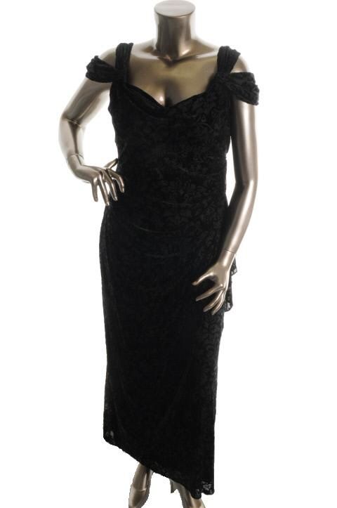 Alex Evenings New Black Full Length Adjustable Sleeve Formal Dress 