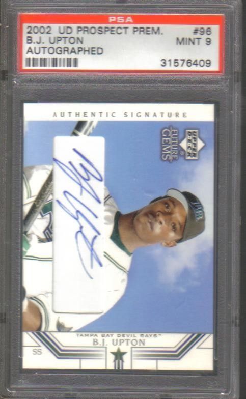 2002 ud premiere prospect rc true auto bj upton psa 9