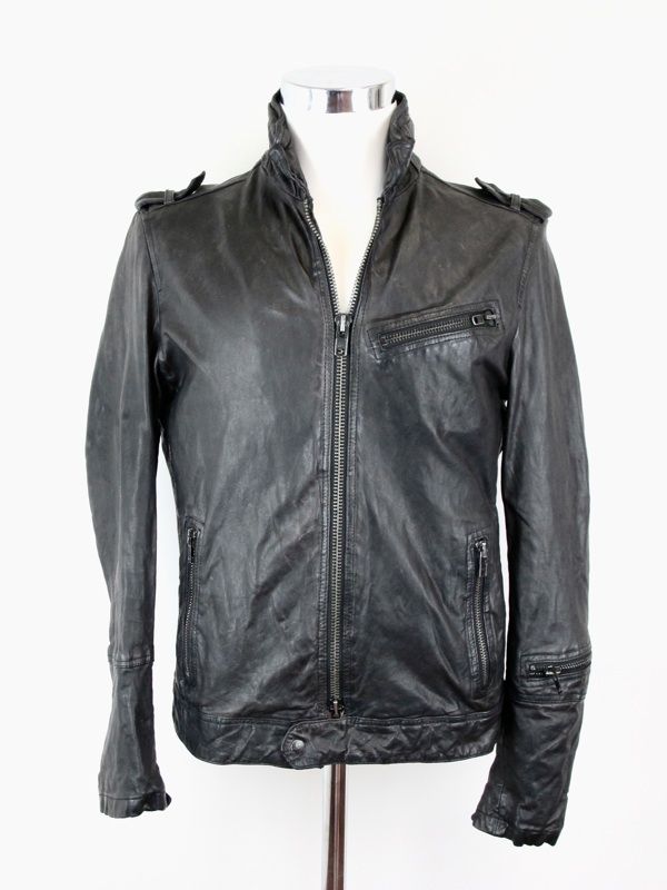 All Saints Jacket Black Leather Moto Mens SzM at Socialite Auctions 9 