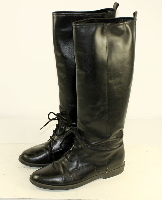 MARC ALPERT BLACK LEATHER CALF HIGH FASHION RIDING LACE BOOTS WOMENS 