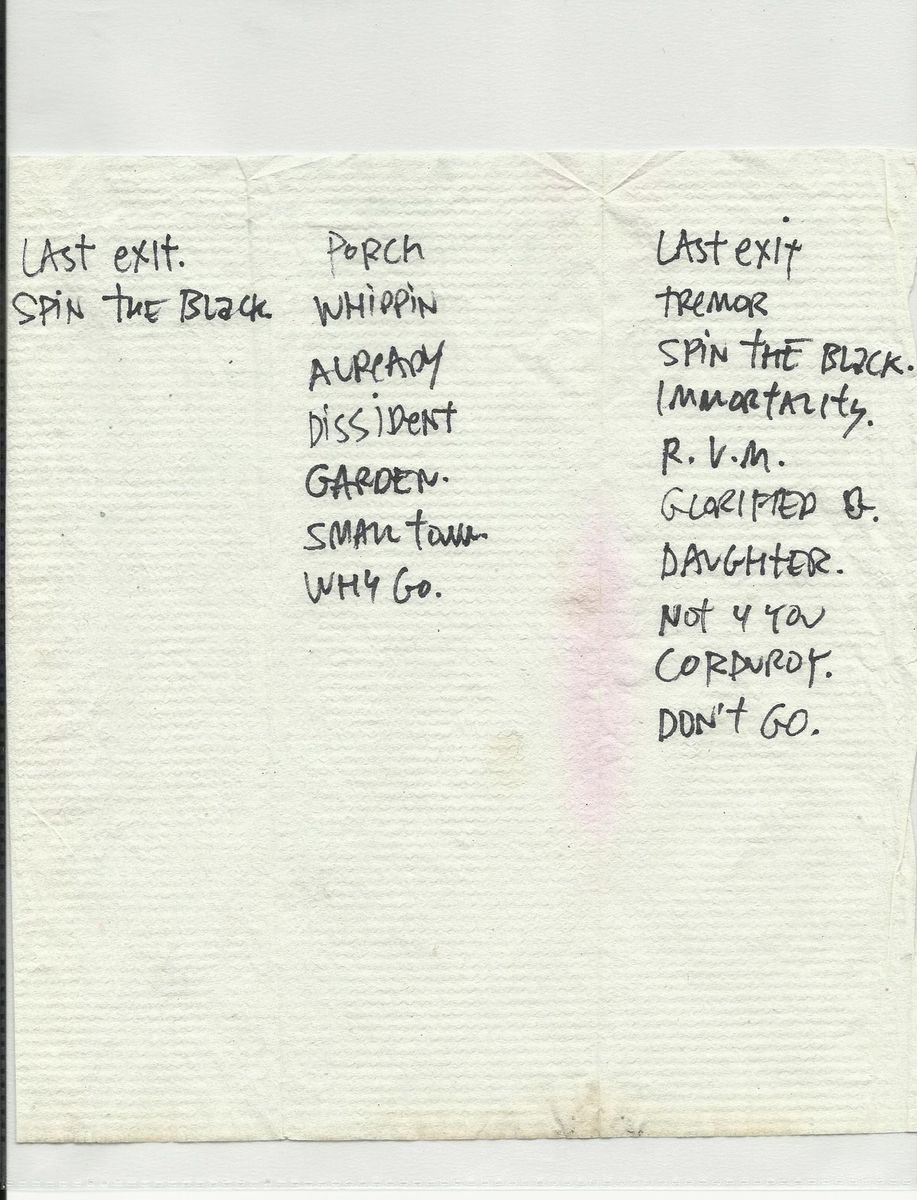 Pearl Jam Jeff Ament Handwritten Setlist from 1994 RARE COA 19 Songs 