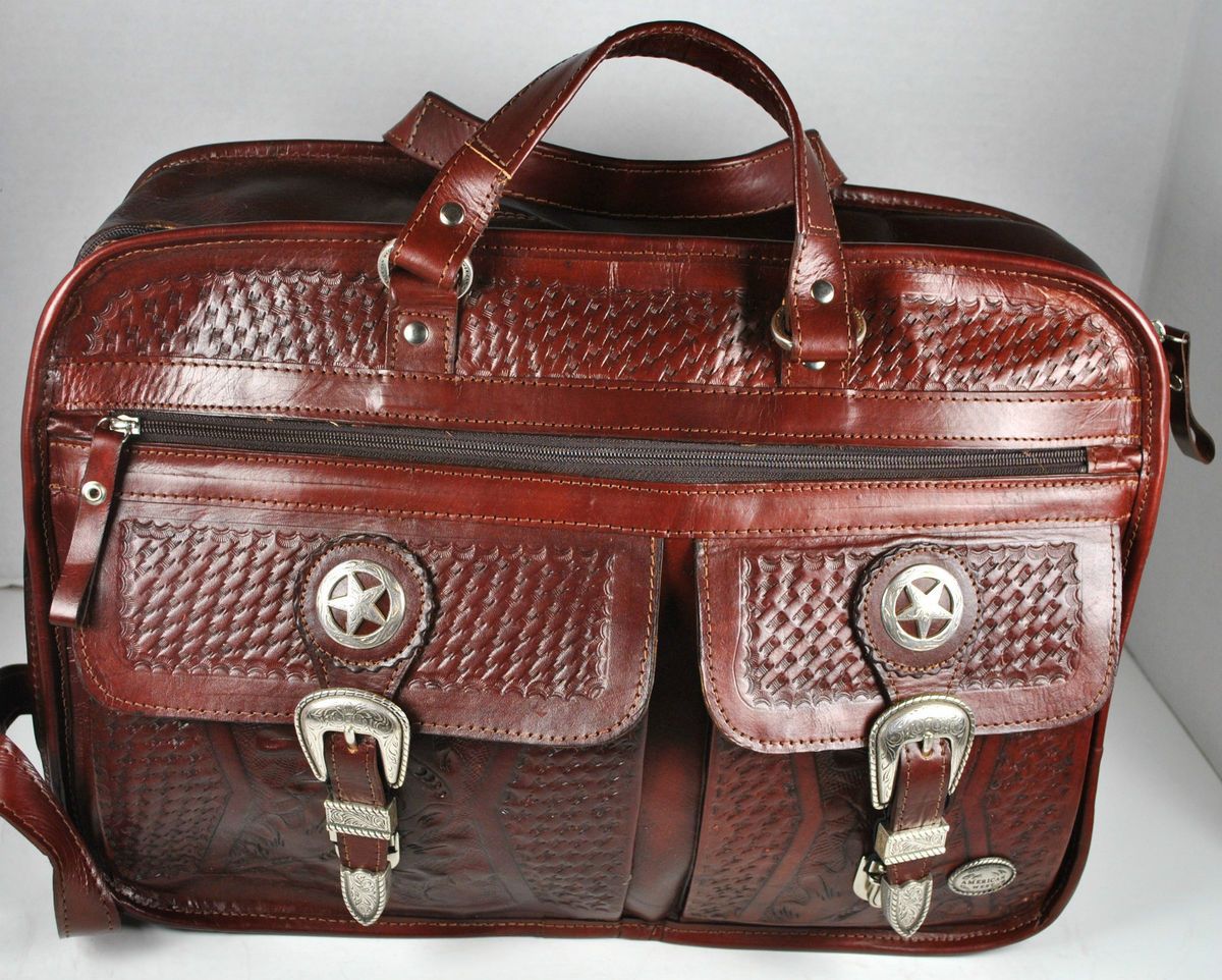 AMERICAN WEST BROWN LEATHER 6 COMPARTMENT BRIEFCASE $389 NWT