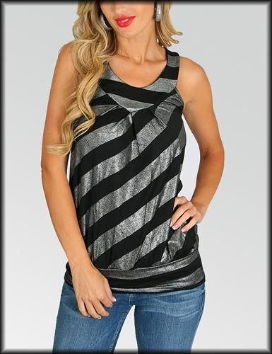 New Andrea Black Silver Racerback Tank Top Sz s M L