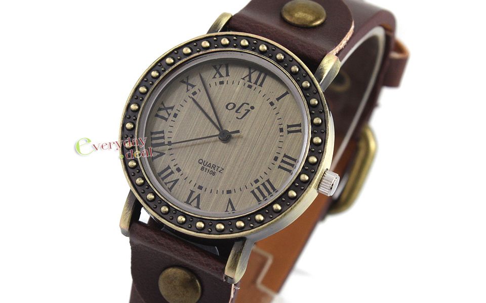 Copper Ancient Style Quartz Roman No. Watch Women Lady Dark Brown 