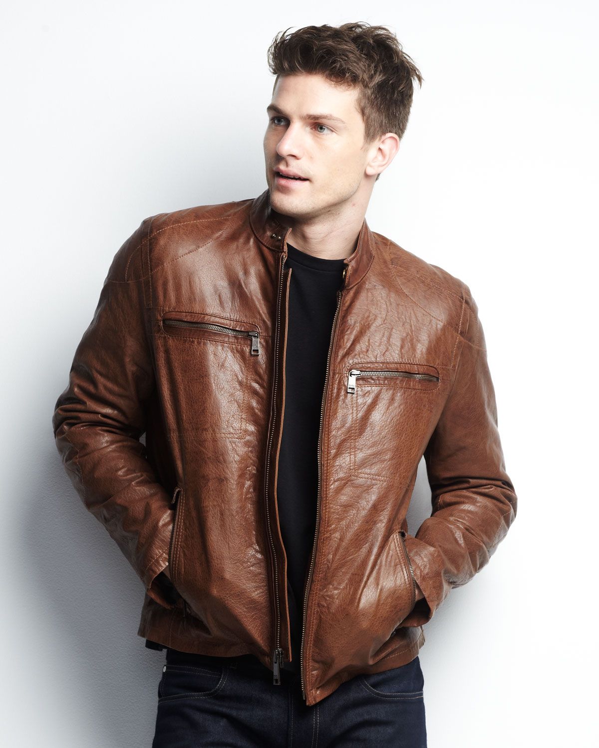 New Marc New York Andrew Marc Decoy Tobacco Brown Leather Jacket 