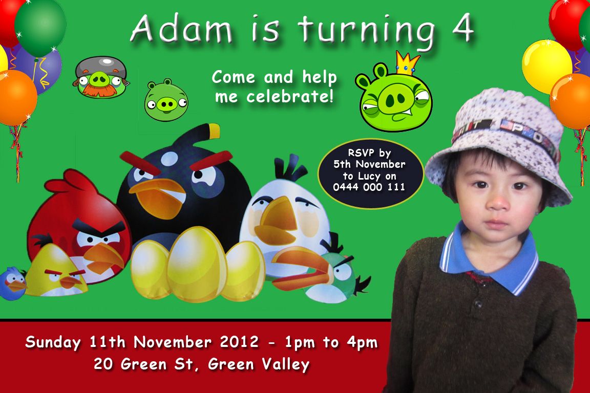 Angry Birds Personalised Party Invitations Several Choices Available 