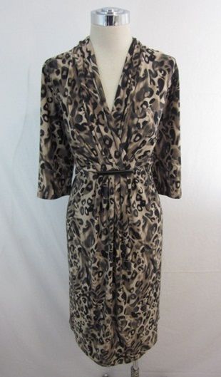 New Jones New York Taupe Brown Multi Leopard Empire Jersey Dress 16W $ 