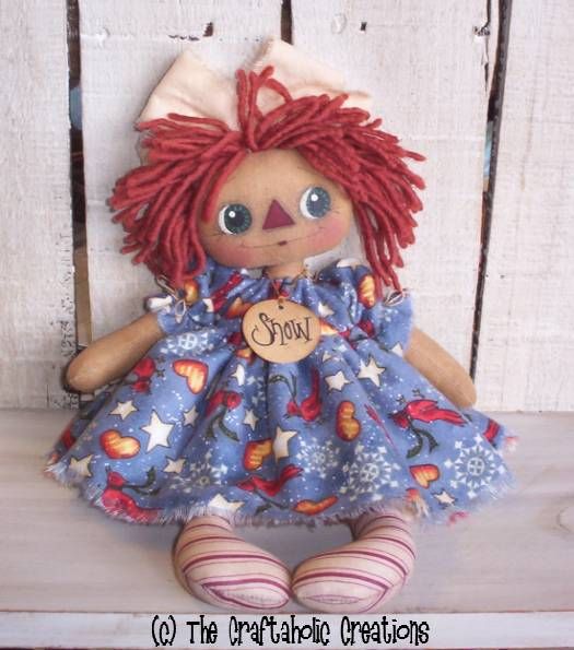   Raggedy Ann Doll Cardinal Snow Tag Snowflakes Winter Annie