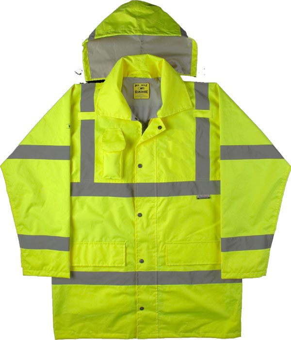 ANSI III Hi Viz Reflective Rain Jacket with Hood Lime