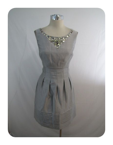 New Jessica Howard Silver Beaded Pleated Skirt Shantung Dress 14 $102 