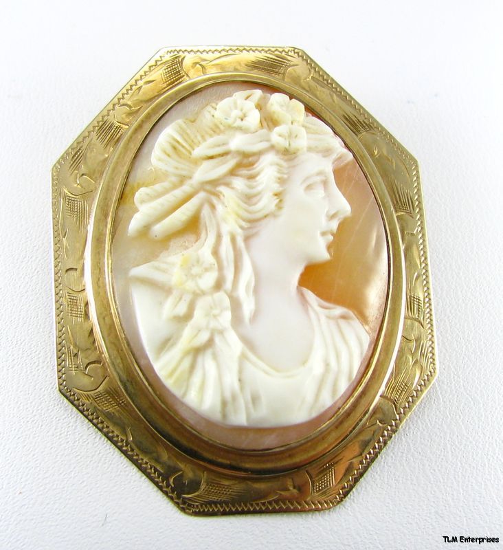 Cameo Brooch 10K Yellow Gold Antique Brooch Pin