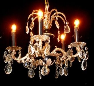 Fab. Petit Antique Brass Chandelier w/Black Accents & Prisms