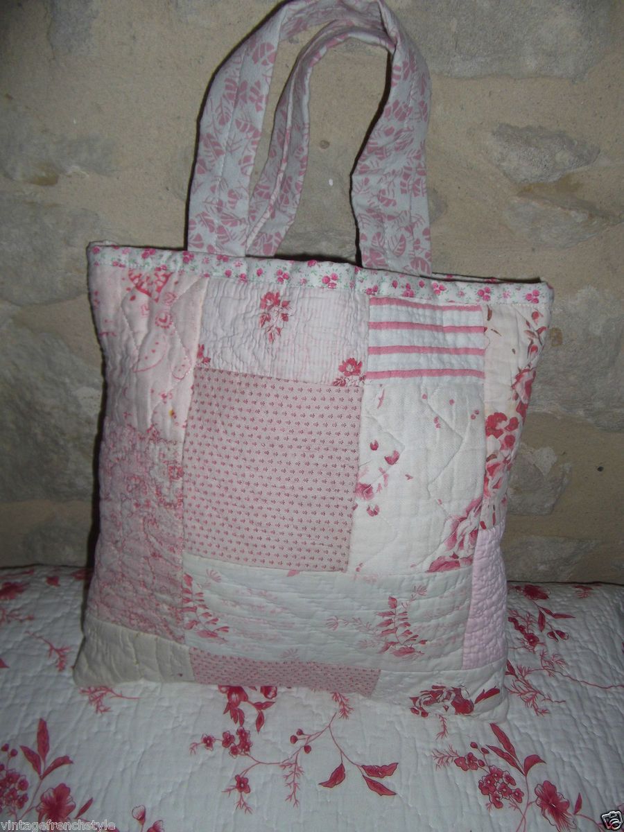 HAND STITCHED ANTIQUE QUILT TOTE BAG FROM ANTIQUE QUILTS FRENCH 