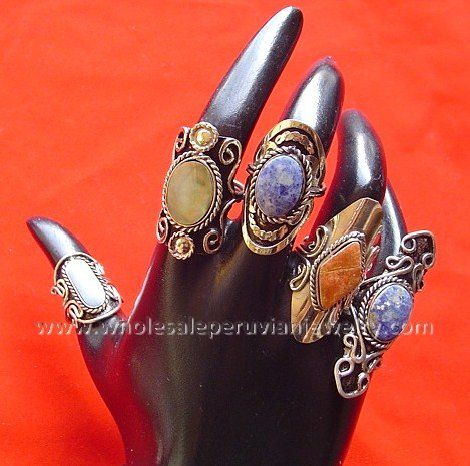 12 Semi Precious Stone Rings Peruvian Jewelry Wholesale