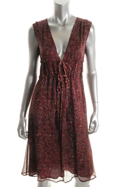 Antik Batik New Purple Printed Silk Sleeveless Keyhole Casual Dress XS 