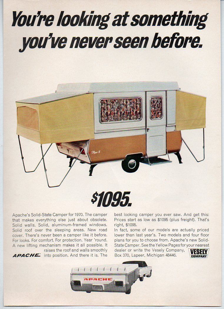   Vintage Ad Apache Solid State Tent Camping Trailers Lapeer,Michigan