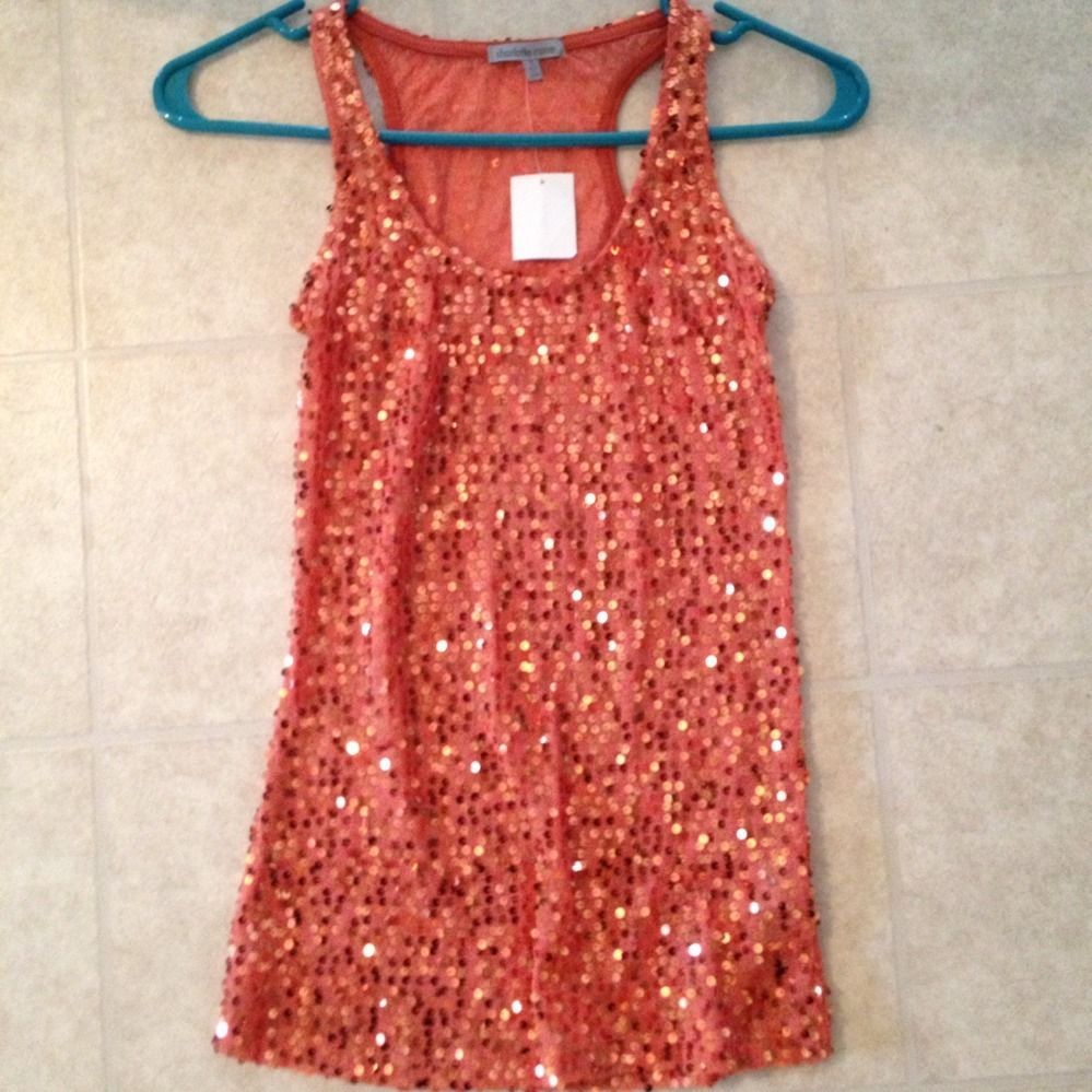 Charlotte Russe Orange Sequin Tank Top Size Small