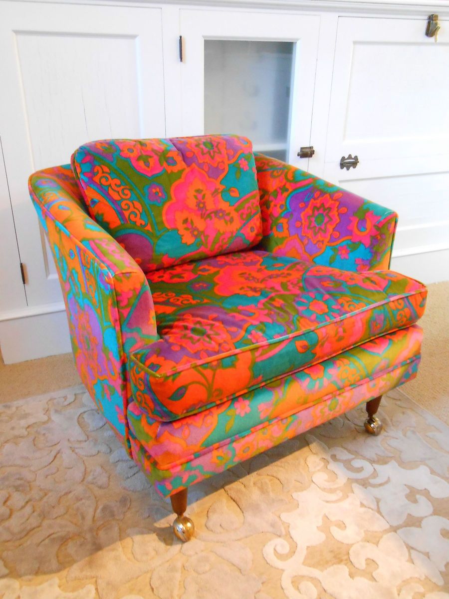   Funky Upholstered Chair 60s 70s Slipper Orange Purple Pink Aqua