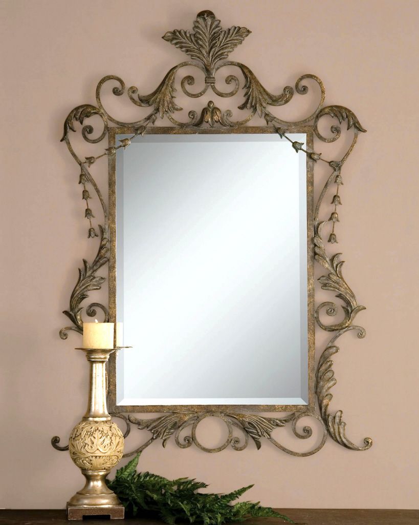 French Ornate Antique Gold Leaf Wall Mirror Large 43 Beveled on PopScreen