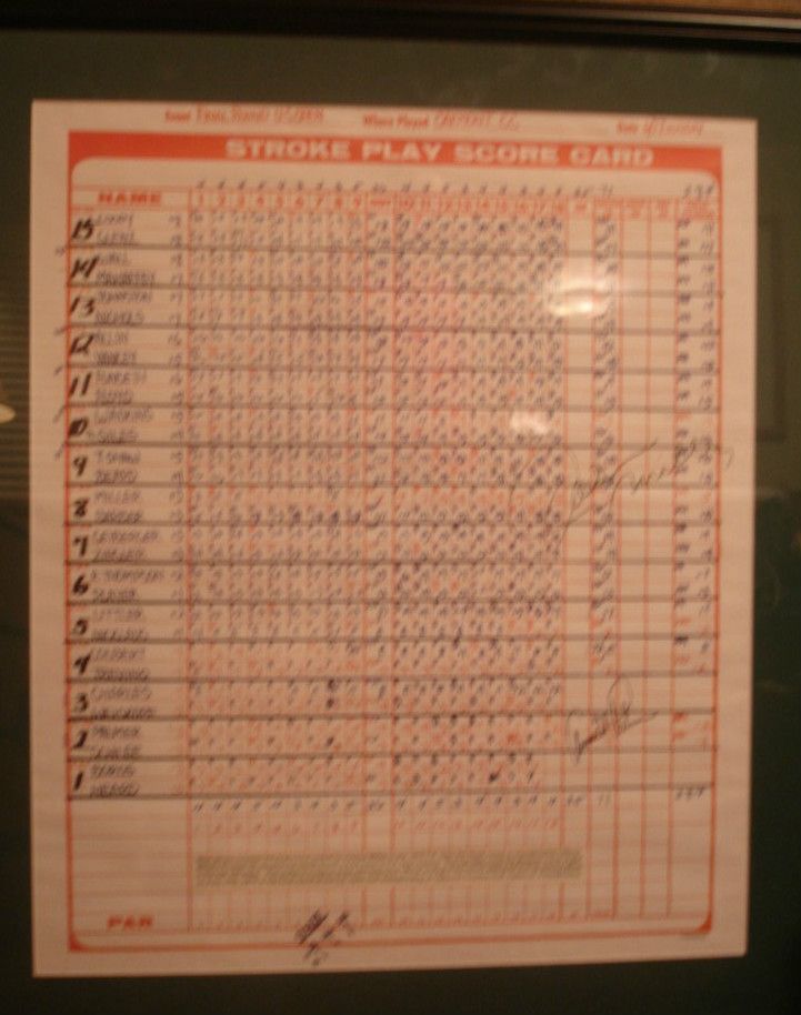 Sports Memorabilia Arnold Palmer Johnny Miller Signed Score Sheet from 