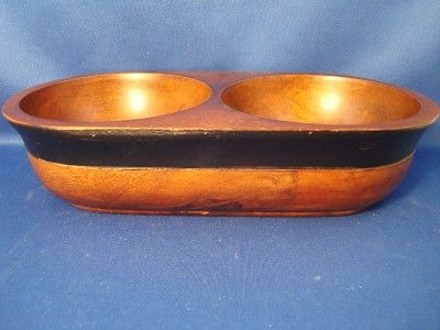 Artimino Divided Wooden Bowl Wood Dish 2 Compartments Brown with Black 