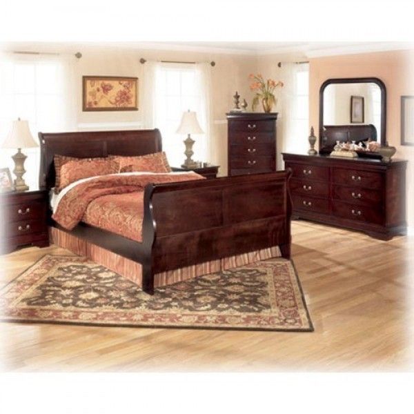 ASHLEY JANEL CALIFORNIA KING SLEIGH BED BROWN FINISH SET  