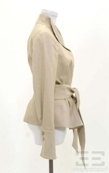 Armani Collezioni Tan Wool Belted Button Front Jacket Size 8