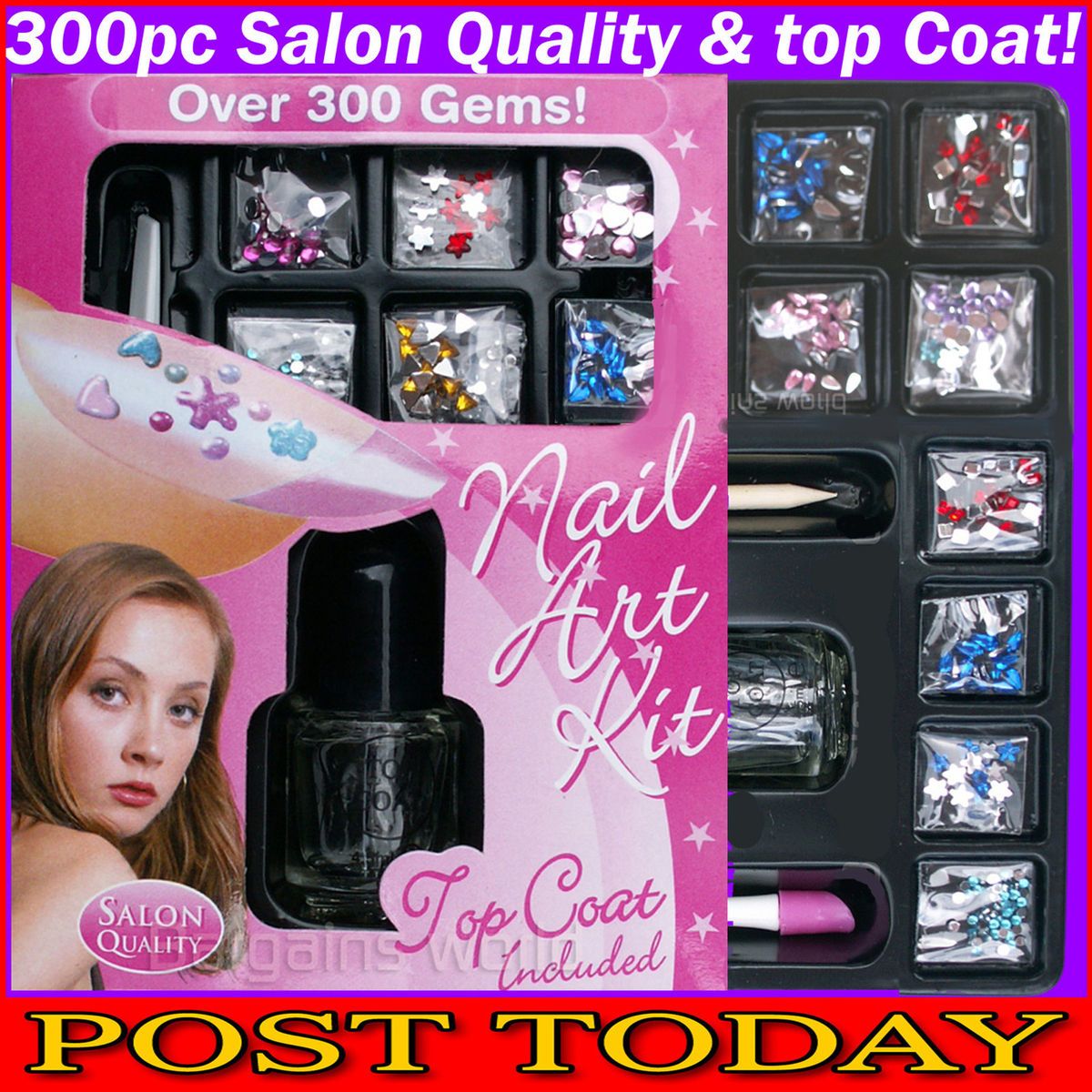 300 PC Nail Art Kit Manicure Varnish Nail Art Gems Set