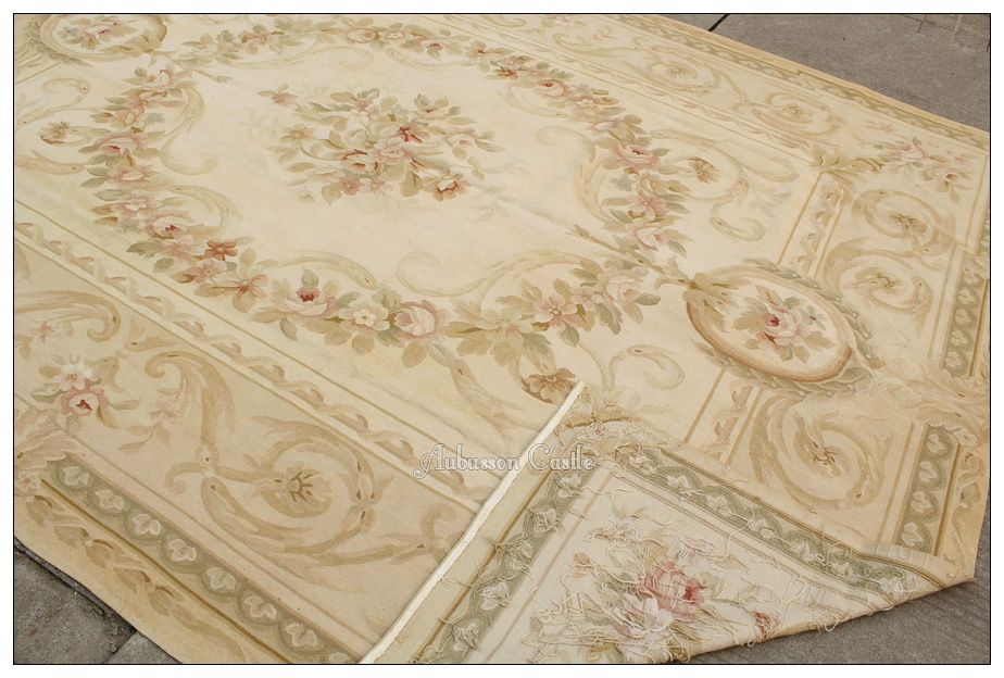 Free SHIP Antique Style Aubusson Rug Pastel Beige Cream Vintage French 