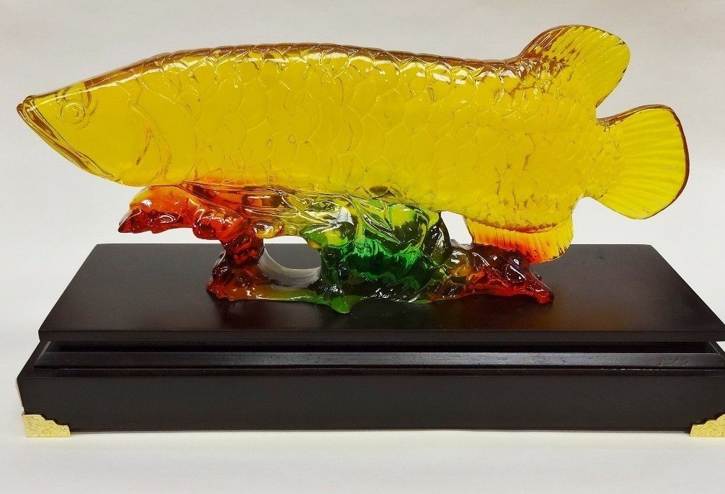 Feng Shui Golden Yellow Arowana Dragon Fish Money Wealthy Liuli Resin 