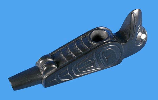 Fine Haida Argillite Raven Pipe Northwest Coast Art