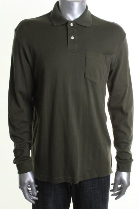 John Ashford New Green Long Sleeve 2 Button Solid Interlock Polo Shirt 