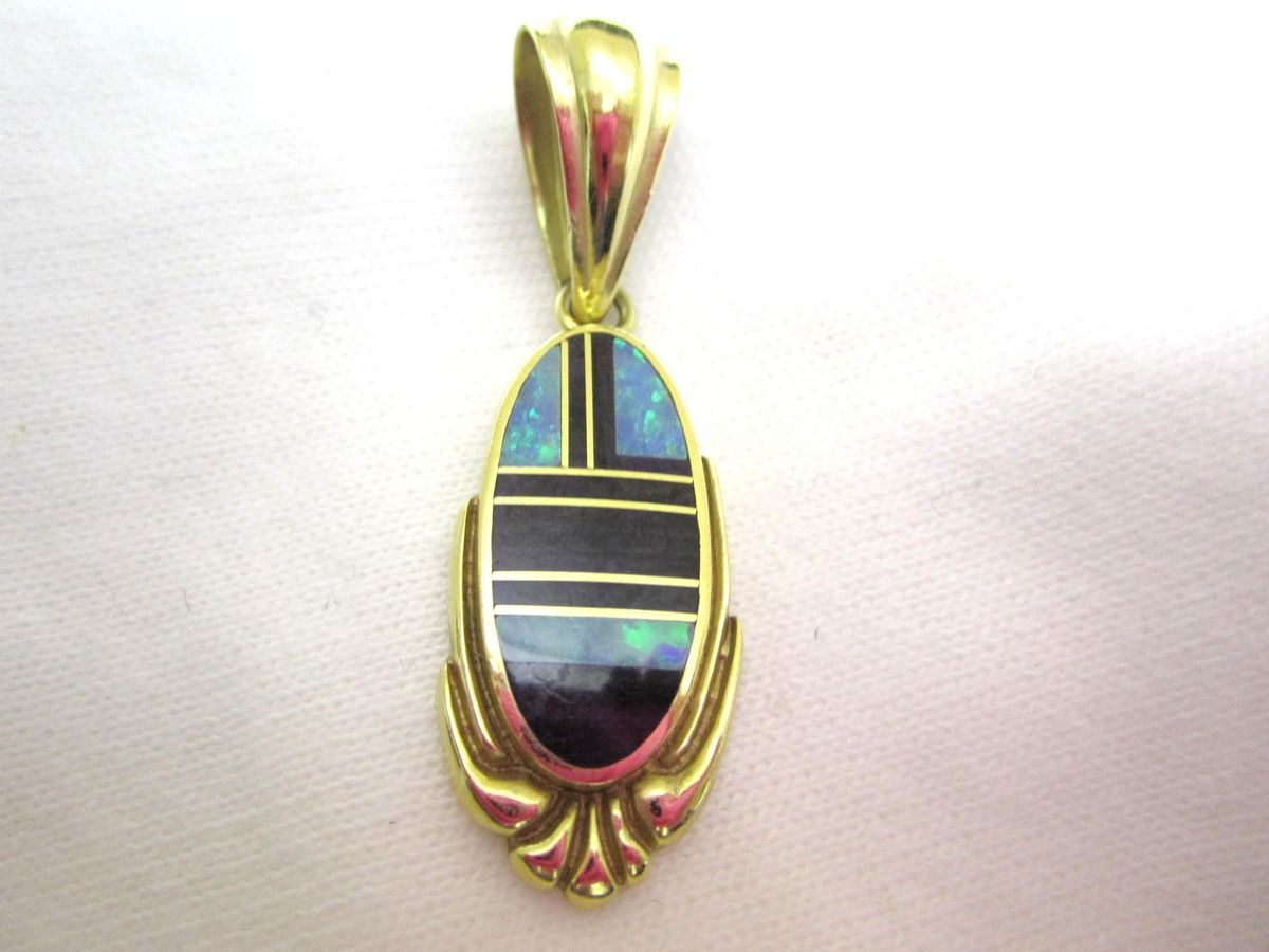 14k Ray Tracey Designer Inlay Opal Sugilite Designer Pendant