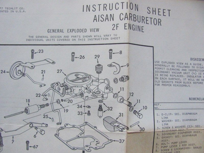 Aisan 2F Engine Carburetor Kit Lucas MS 643 Carburetor Rebuild Kit 