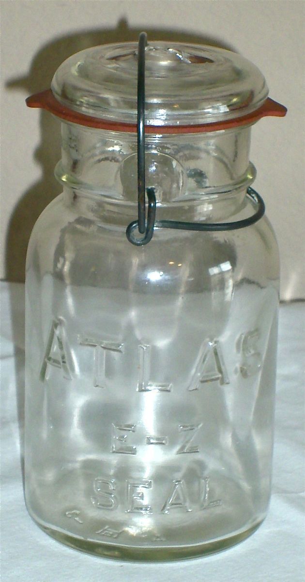 QUART JAR Vintage Atlas E Z Seal Wire Bail Quart Canning w Glass Lid 